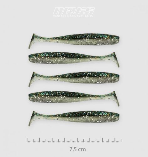 Nevis Vantage Shad Gumihal Fekete-Csillám-Fehér 7,5cm