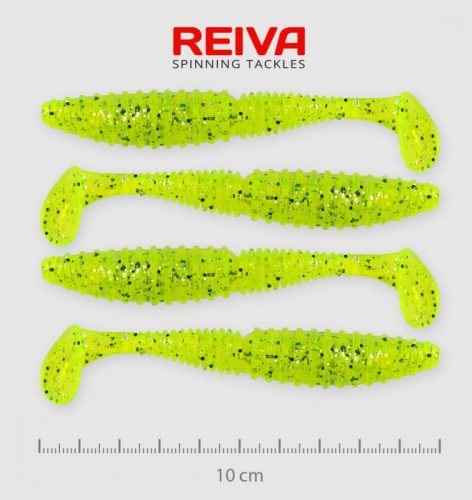 Reiva Zander Power Shad Gumihal Neonzöld-Flitter 10cm