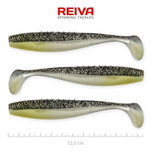 Reiva Flat Minnow Shad Gumihal 12,5cm Fekete-Ezüst Flitter