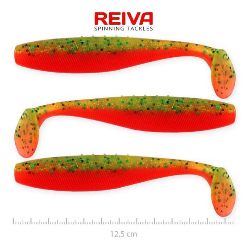 Reiva Flat Minnow Shad Gumihal 12,5cm Zöld-Narancs Flitter