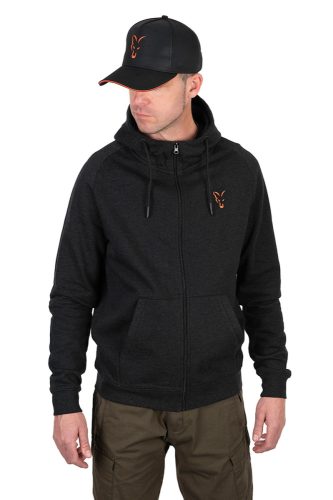 Fox collection lw hoody black&orange kapucnis cipzáras pulóver S